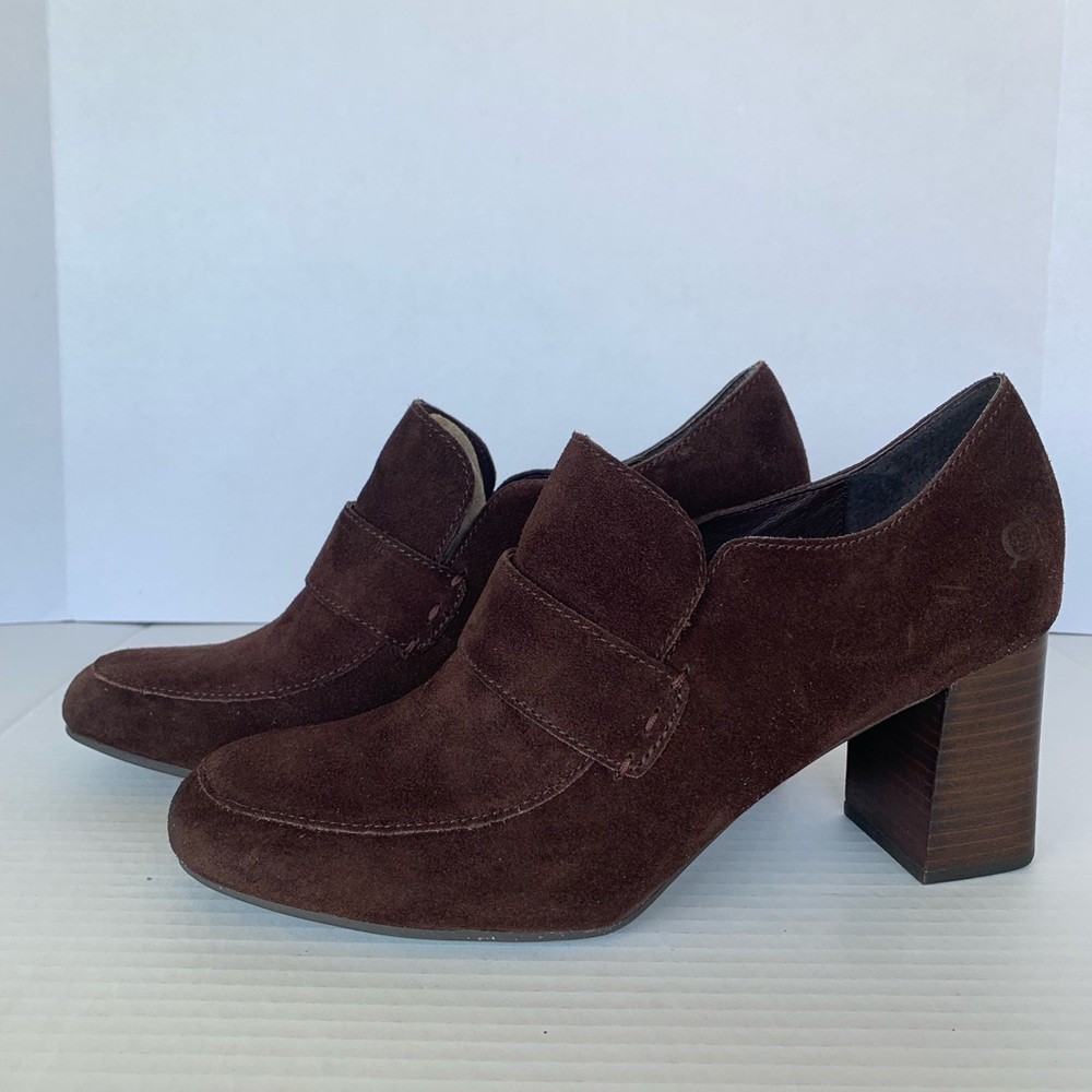 Born Brown Suede Heeled Loafers Size 10 M NWOT